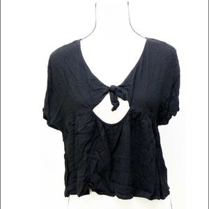 Kimchi Blue Short Sleeve Mini Blouse Top Black